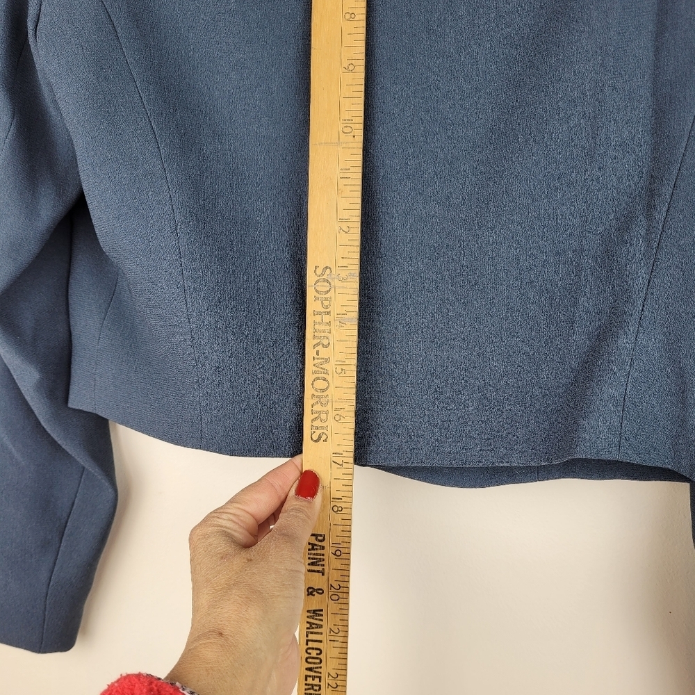Kenar slate blue gray cropped lined blazer zip pockets collar office edgy lady 8 - Picture 5 of 10